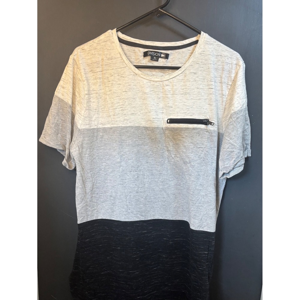 Dvision Mens XL Colorblock Space Dye T-Shirt Grey Black White Zipper Pocket Tee